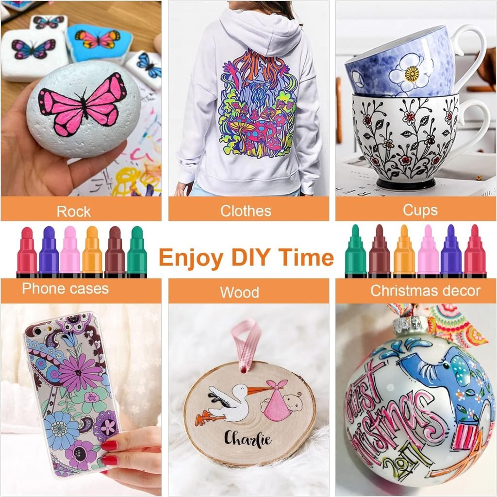 24 Colors Dual Tip Acrylic Paint Pens Markers, Premium Acrylic Paint Pens for Wood, Canvas, Stone, Rock Painting, Glass, Ceramic Surfaces, DIY Crafts Making Art Supplies