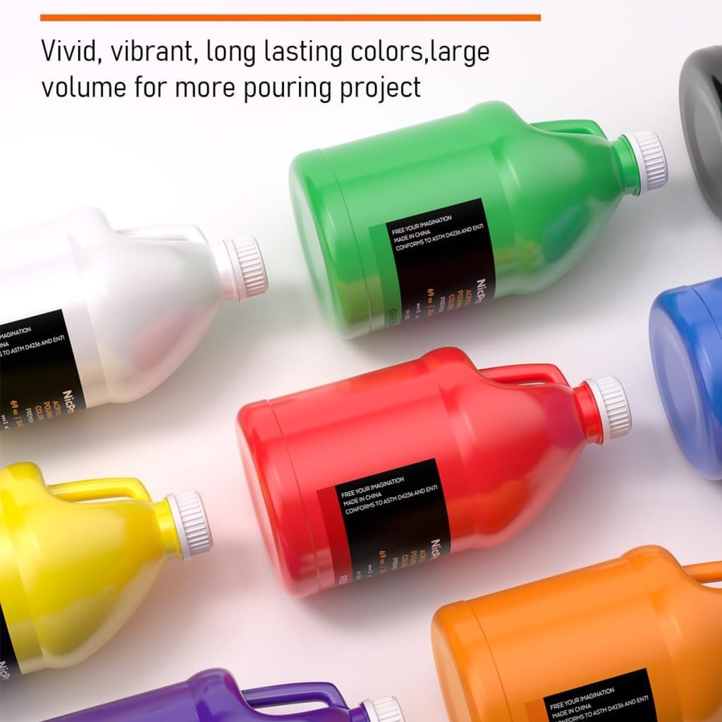 8 Colors Large Bulk Acrylic Pour Paint Set (33.8 oz, 1000 ml) Premixed High Flow Art Pouring Paint Supplies Kit with Silicone Pour Oil, Gloves for Beginner Cell Creation Flow DIY, Ready to Pour