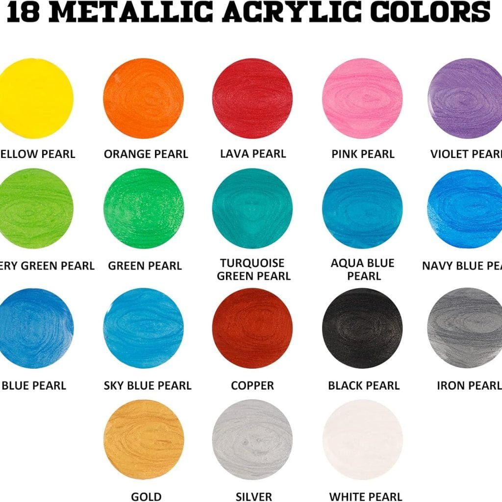 ABEIER Metallic Acrylic Pouring Paint Set - Set of 18 Metallic Colors - Pre-Mixed High Flow Ready to Pour - 2 oz./ 59 ml Bottles - Multi-purpose Paints for Canvas Paper, Rocks, Wood and More ABEIER Metallic Acrylic Pouring Paint Set - Set of 18 Metallic Colors - Pre-Mixed High Flow Ready to Pour - 2 oz./ 59 ml Bottles - Multi-purpose Paints for Canvas Paper, Rocks, Wood and More
