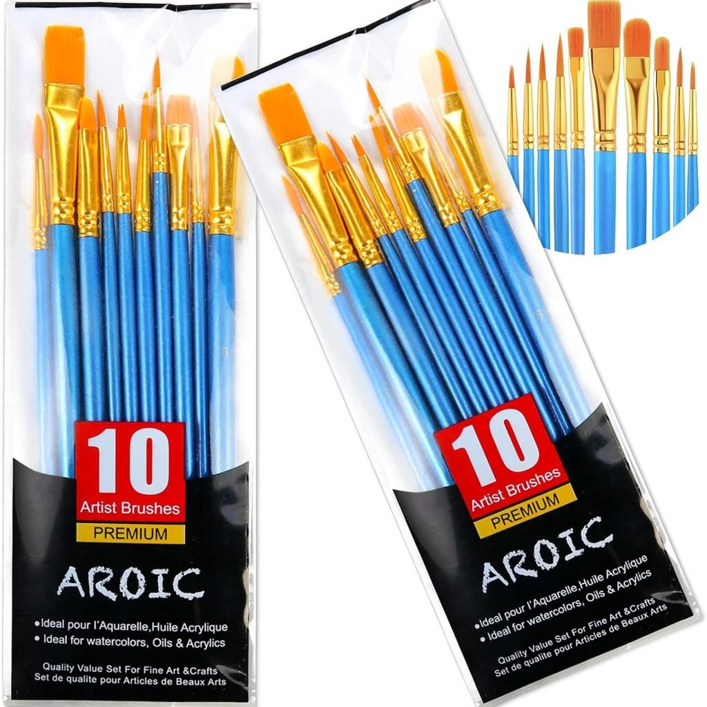 Acrylic Paint Brush Set, 1 Packs / 10 pcs Watercolor Brushes Painting Brush Nylon Hair Brushes for All Purpose Oil Watercolor Painting Artist Professional Kits.