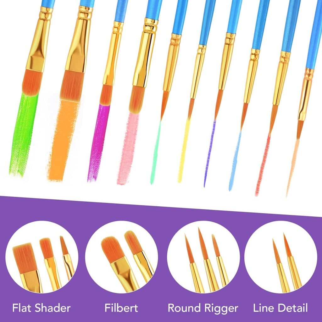 Acrylic Paint Brush Set, 6 Packs / 60 pcs Nylon Hair Brushes for All Purpose Oil Watercolor Painting Artist Professional Kits