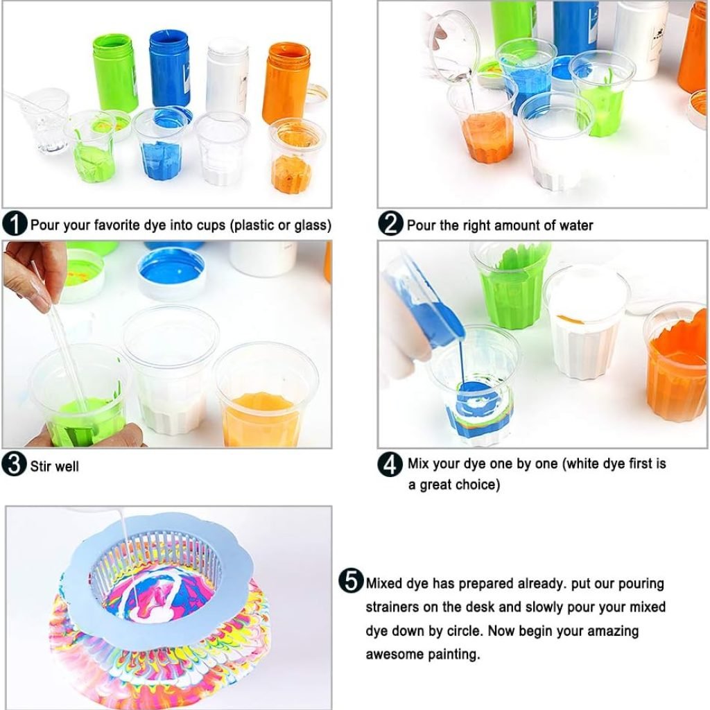 AngelaAlex Acrylic Pouring Strainers, 5 PCS Flow Painting Tools Christmas DIY Kits Drawing Sets Flower Strainers Plastic Silicone Drain Basket Unique Pattern Train Art Supplies