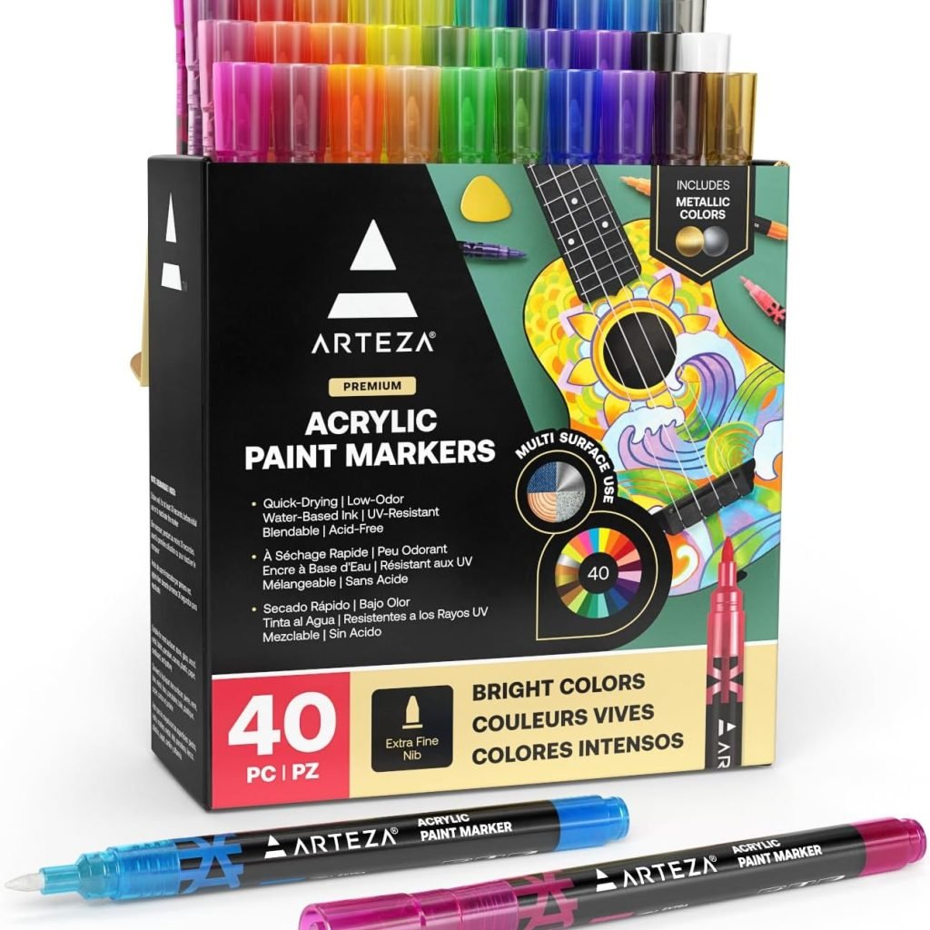 Arteza Acrylic Paint Markers, Set of 40 Acrylic Paint Pens in Assorted Colors, Art Craft Supplies for Glass, Pottery, Ceramic, Rock, Canvas Painting Arteza Acrylic Paint Markers, Set of 40 Acrylic Paint Pens in Assorted Colors, Art Craft Supplies for Glass, Pottery, Ceramic, Rock, Canvas Painting