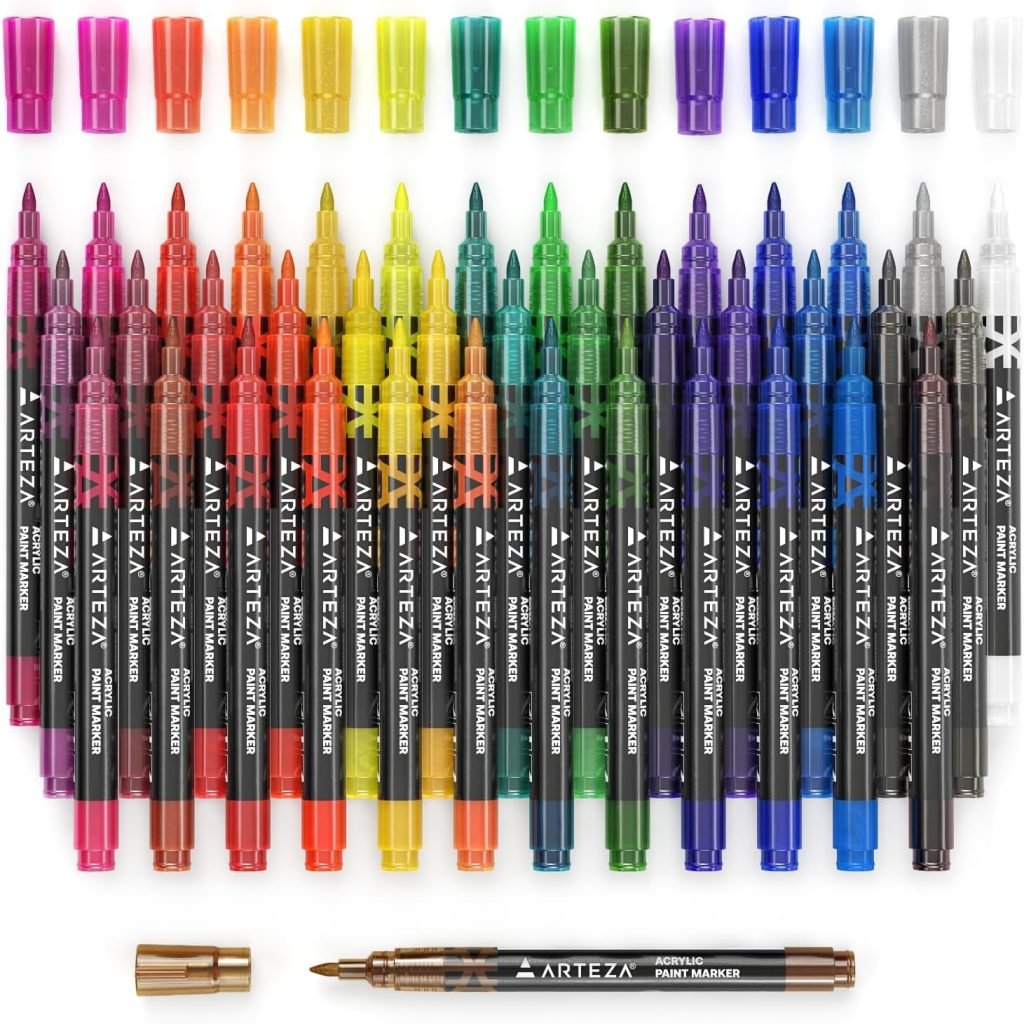 Arteza Acrylic Paint Markers, Set of 40 Acrylic Paint Pens in Assorted Colors, Art Craft Supplies for Glass, Pottery, Ceramic, Rock, Canvas Painting Arteza Acrylic Paint Markers, Set of 40 Acrylic Paint Pens in Assorted Colors, Art Craft Supplies for Glass, Pottery, Ceramic, Rock, Canvas Painting