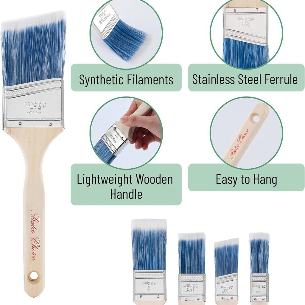Bates- Paint Brushes, 6 Pack, Treated Wood Handle, Paint Brushes for Walls, Stain Brush, Wall Paint Brushes, Paint Brush, Furniture Paint Brush, Paint Brushes for Painting Walls, Painting Brush