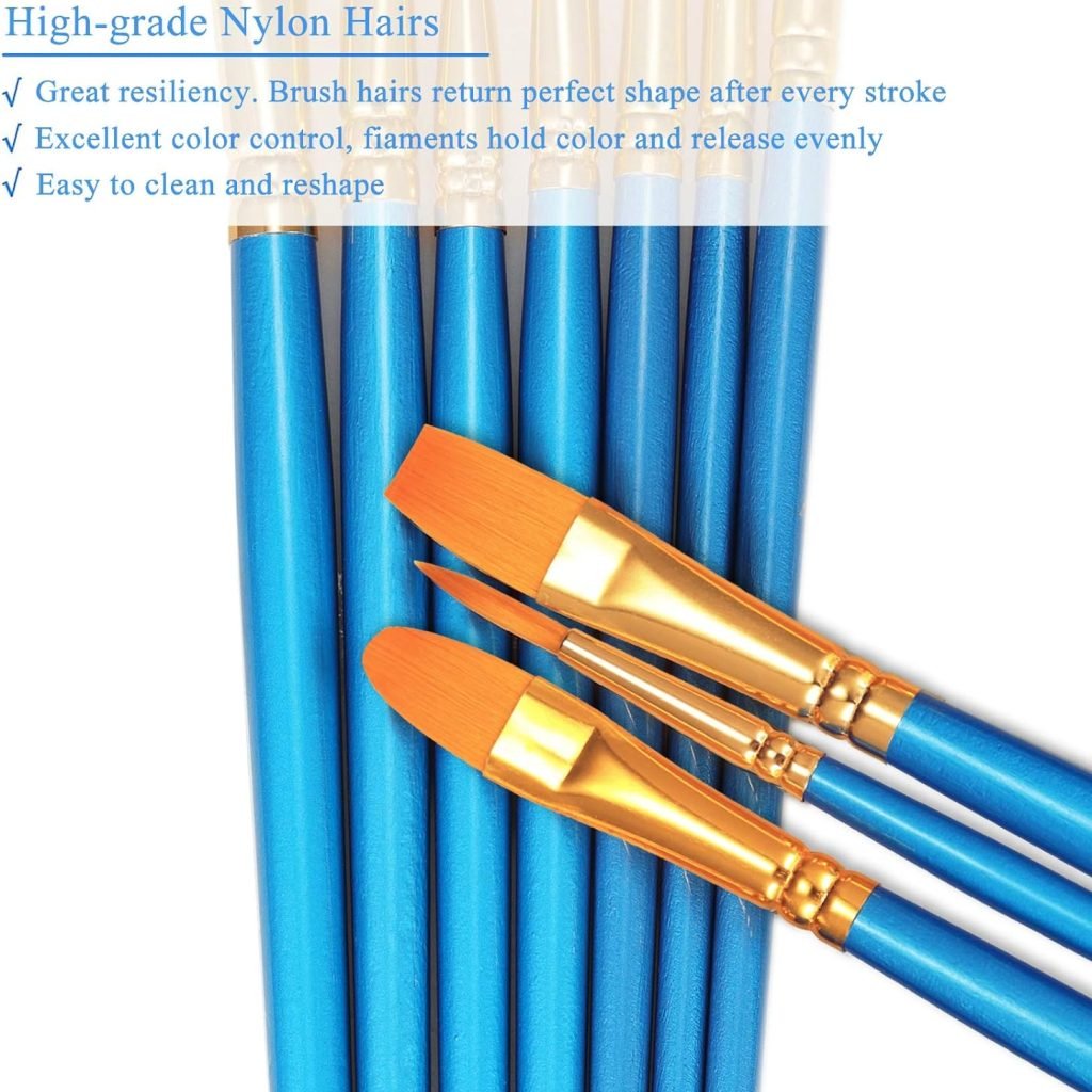 BOSOBO Paint Brushes Set, 2 Pack 20 Pcs Round-Pointed Tip Paintbrushes Nylon Hair Artist Acrylic Paint Brushes for Acrylic Oil Watercolor, Face Nail Art, Miniature Detailing Rock Painting, Blue