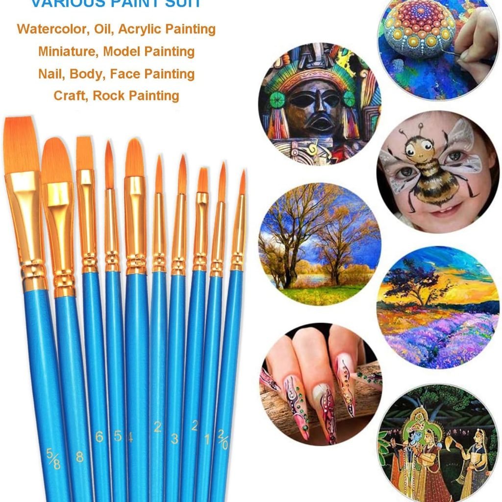 BOSOBO Paint Brushes Set, 2 Pack 20 Pcs Round-Pointed Tip Paintbrushes Nylon Hair Artist Acrylic Paint Brushes for Acrylic Oil Watercolor, Face Nail Art, Miniature Detailing Rock Painting, Blue