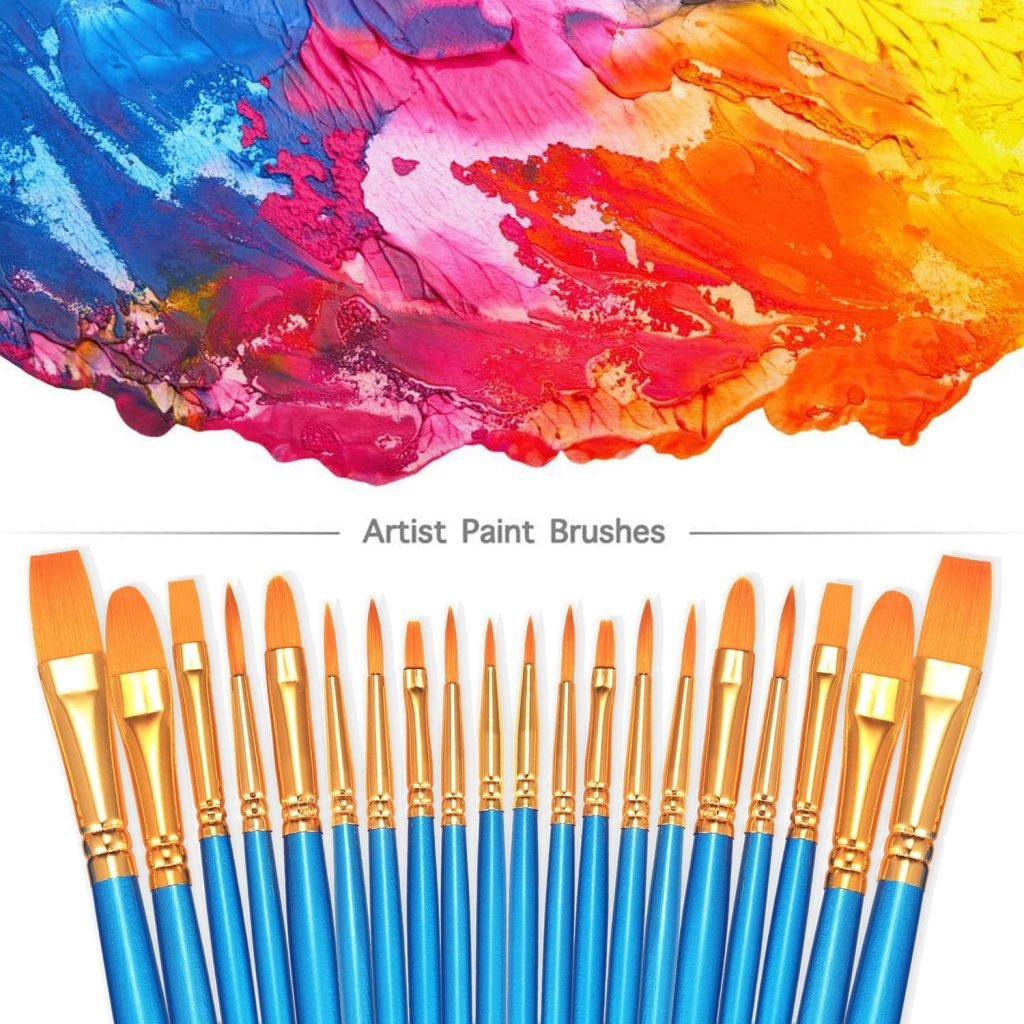 BOSOBO Paint Brushes Set, 2 Pack 20 Pcs Round-Pointed Tip Paintbrushes Nylon Hair Artist Acrylic Paint Brushes for Acrylic Oil Watercolor, Face Nail Art, Miniature Detailing Rock Painting, Blue