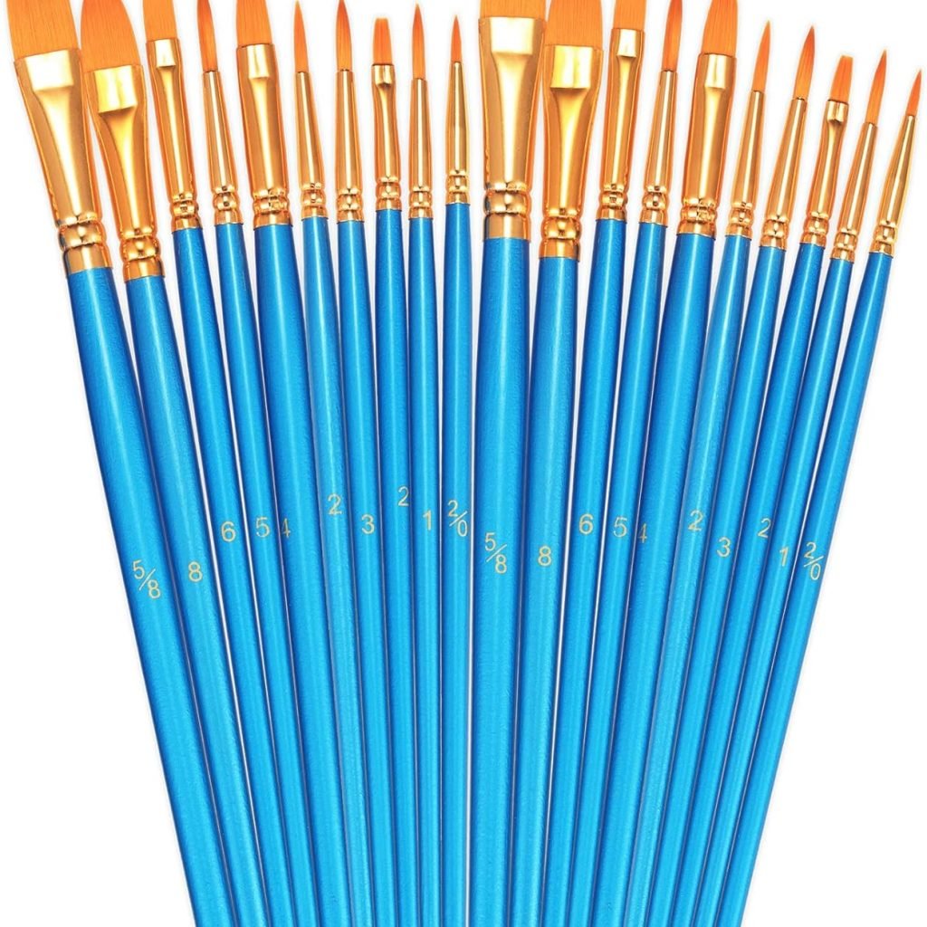 BOSOBO Paint Brushes Set, 2 Pack 20 Pcs Round-Pointed Tip Paintbrushes Nylon Hair Artist Acrylic Paint Brushes for Acrylic Oil Watercolor, Face Nail Art, Miniature Detailing Rock Painting, Blue