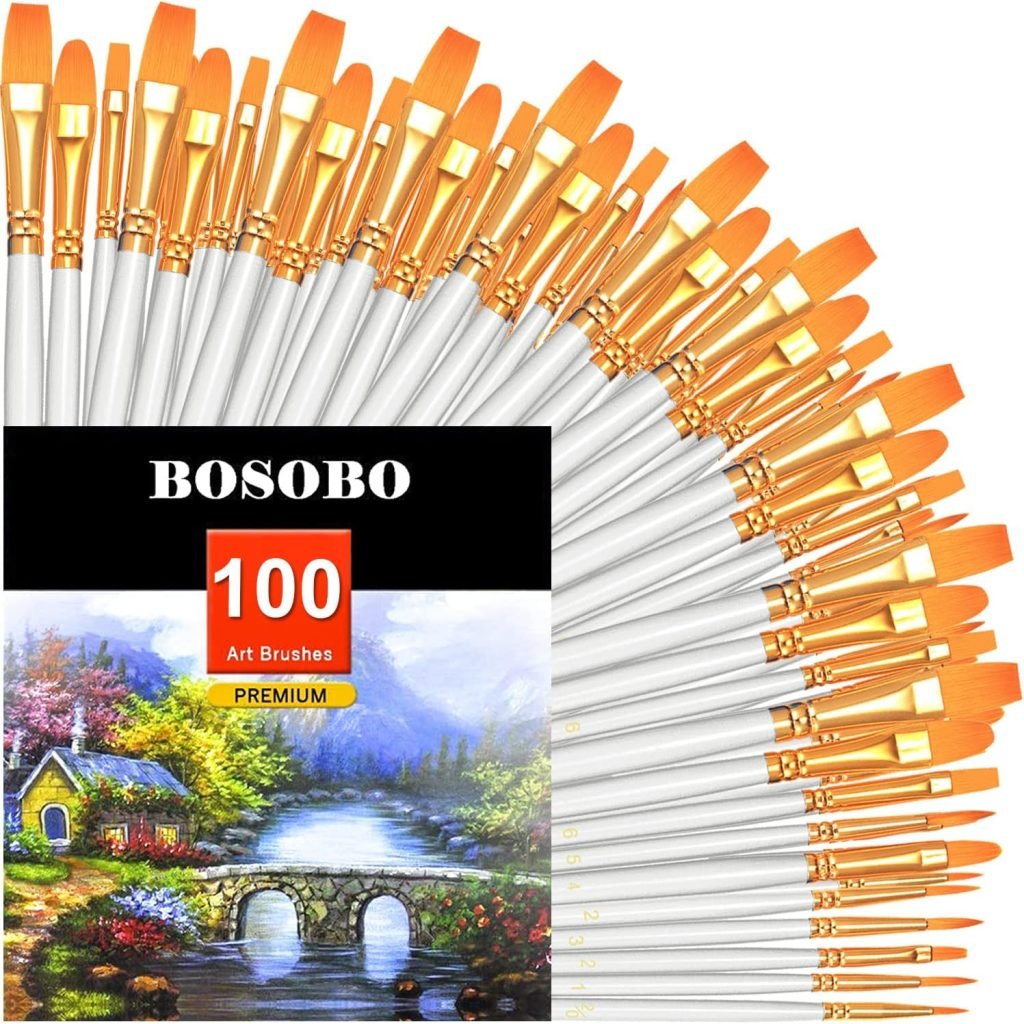 BOSOBO Paint Brushes Set, 2 Pack 20 Pcs Round-Pointed Tip Paintbrushes Nylon Hair Artist Acrylic Paint Brushes for Acrylic Oil Watercolor, Face Nail Art, Miniature Detailing Rock Painting, Blue