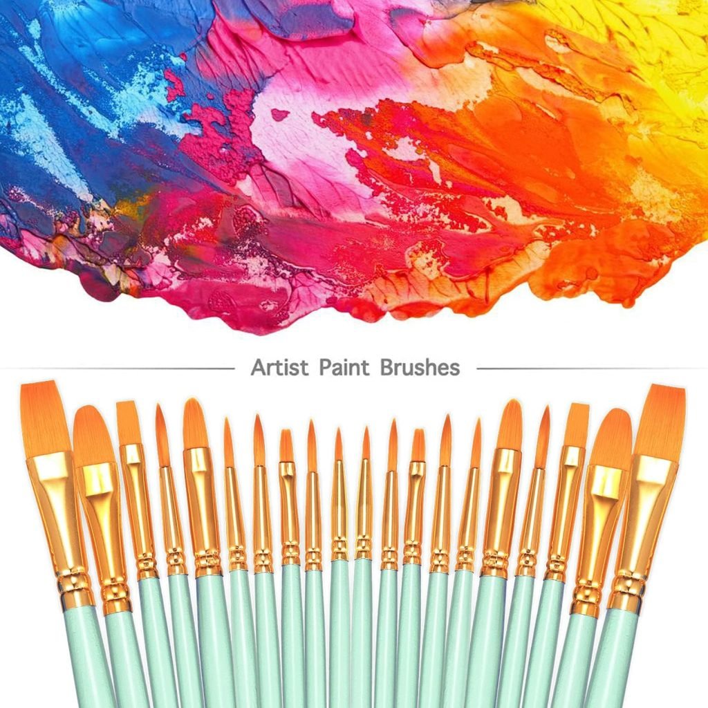 BOSOBO Paint Brushes Set, 2 Pack 20 Pcs Round-Pointed Tip Paintbrushes Nylon Hair Artist Acrylic Paint Brushes for Acrylic Oil Watercolor, Face Nail Art, Miniature Detailing Rock Painting, Blue