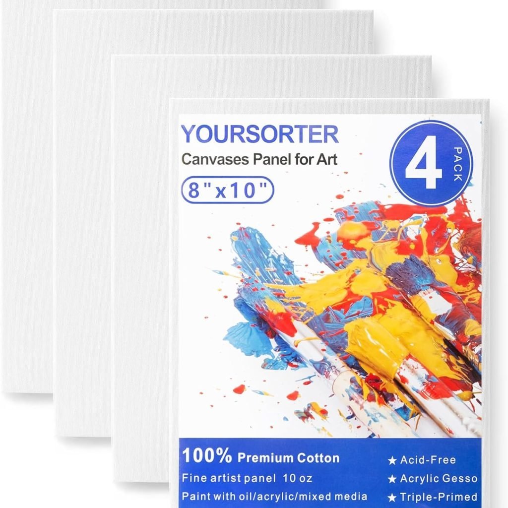 Canvas Boards 4 Pack, 8x10inch Blank Canvases for Painting, Gesso Primed Acid-Free 100% Cotton Painting Canvas Panels for Acrylic Oil Tempera Watercolor Paints, Art Painting Supplies Canvas Boards 4 Pack, 8x10inch Blank Canvases for Painting, Gesso Primed Acid-Free 100% Cotton Painting Canvas Panels for Acrylic Oil Tempera Watercolor Paints, Art Painting Supplies