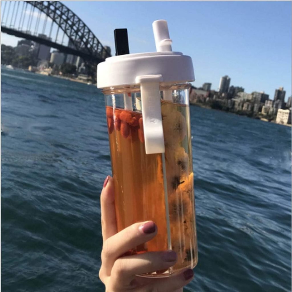 Creative Water Cup,One Cup of Two Different Drinks Two Straws Couple Outdoor 600ml Drinking Cup for Camping Hiking Backpacking Travel Office 1,A