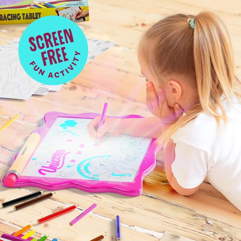DanDarci Light Up Tracing Pad for Kids - Arts Crafts Art Drawing Tracer Board for Girls Boys Ages 5-12 - Birthday Toys Easter Gift Ideas for Girl or Boy 5+ Year Old Gift Toy - 6 7 8 9 10