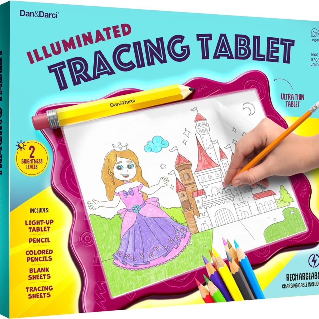 DanDarci Light Up Tracing Pad for Kids - Arts Crafts Art Drawing Tracer Board for Girls Boys Ages 5-12 - Birthday Toys Easter Gift Ideas for Girl or Boy 5+ Year Old Gift Toy - 6 7 8 9 10