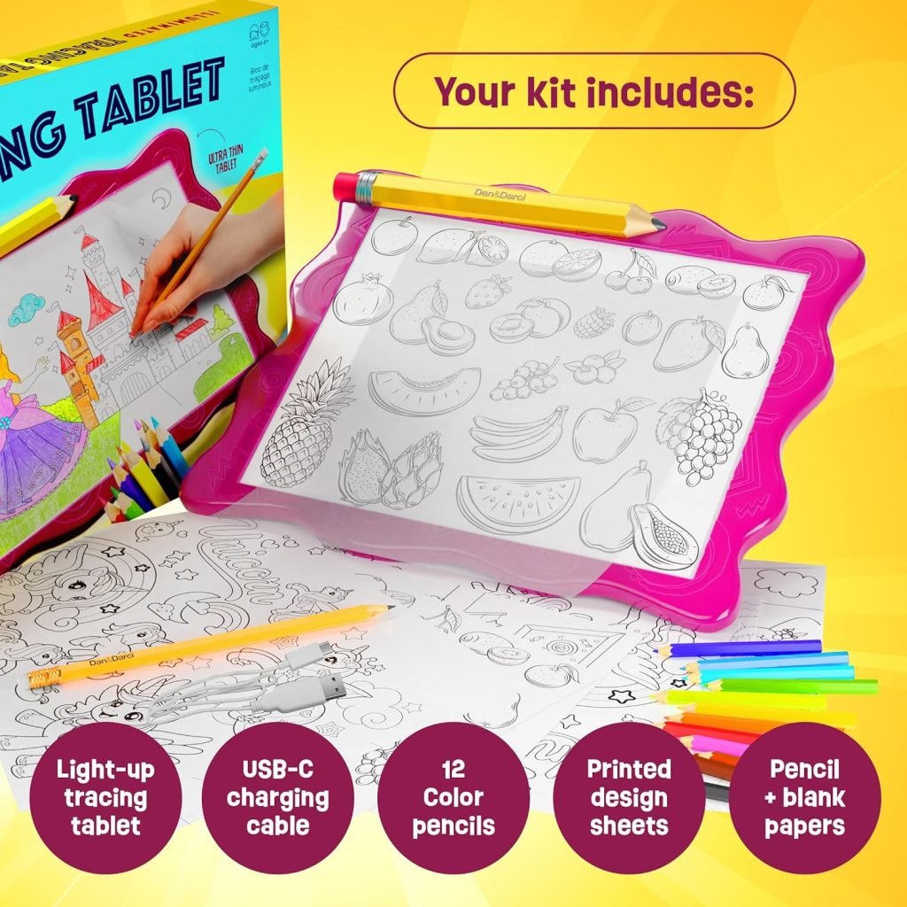 DanDarci Light Up Tracing Pad for Kids - Arts Crafts Art Drawing Tracer Board for Girls Boys Ages 5-12 - Birthday Toys Easter Gift Ideas for Girl or Boy 5+ Year Old Gift Toy - 6 7 8 9 10