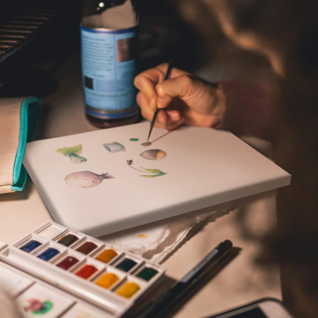 FIXSMITH Stretched Canvas for Painting- 8x10 Inch,Bulk Pack of 12,Primed,100% Cotton,5/8 Inch Profile of Super Value Pack for Acrylics,Oils Other Painting Media.