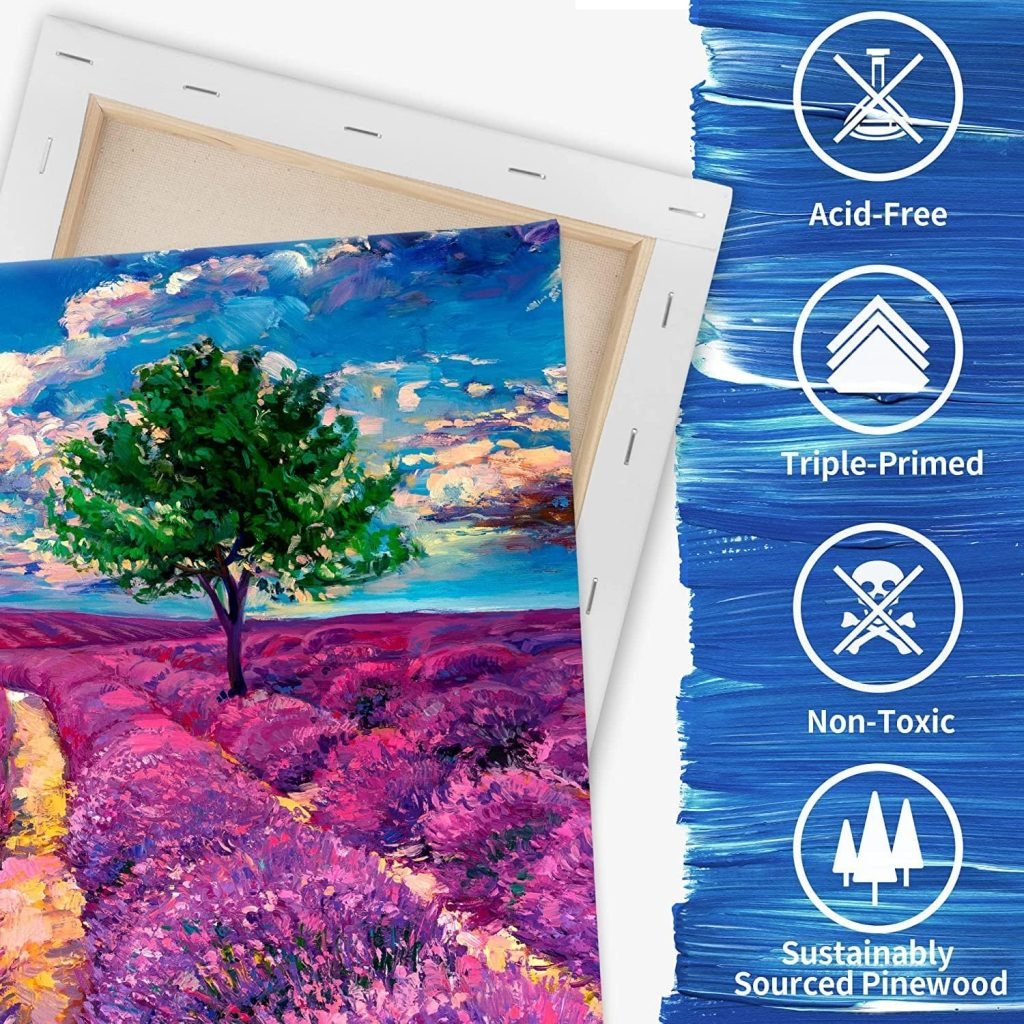 FIXSMITH Stretched Canvas for Painting- 8x10 Inch,Bulk Pack of 12,Primed,100% Cotton,5/8 Inch Profile of Super Value Pack for Acrylics,Oils Other Painting Media.