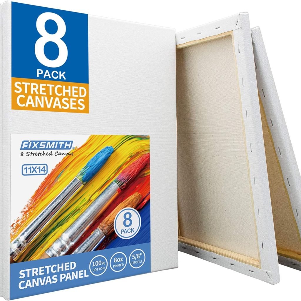 FIXSMITH Stretched White Blank Canvas - 11x14 Inch, 8 Pack, Primed,100% Cotton,5/8 Inch Profile of Super Value Pack for Acrylics,Oils Other Painting Media FIXSMITH Stretched White Blank Canvas - 11x14 Inch, 8 Pack, Primed,100% Cotton,5/8 Inch Profile of Super Value Pack for Acrylics,Oils Other Painting Media