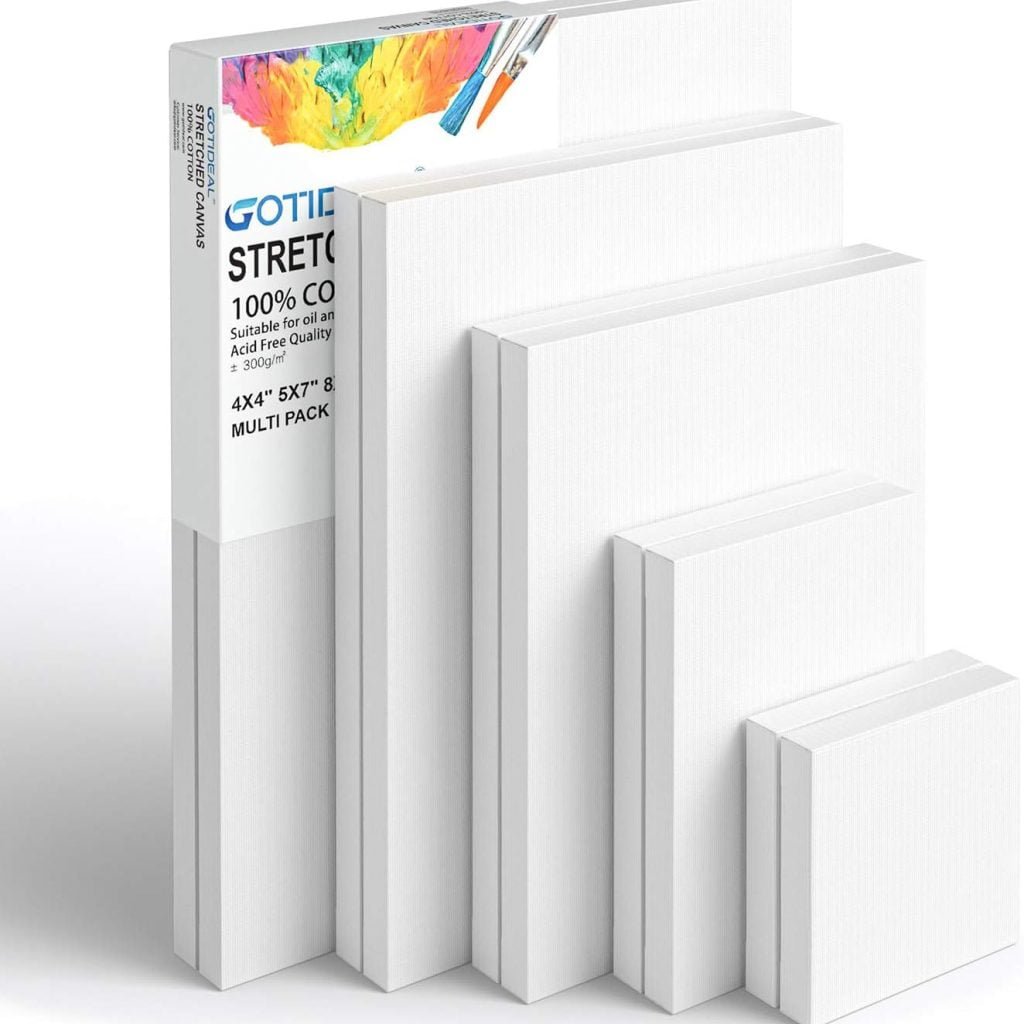 GOTIDEAL Stretched Canvas, Multi Pack 4x4, 5x7, 8x10,9x12, 11x14 Set of 10, Primed White - 100% Cotton Artist Canvas Boards for Painting, Acrylic Pouring, Oil Paint Dry Wet Art Media GOTIDEAL Stretched Canvas, Multi Pack 4x4, 5x7, 8x10,9x12, 11x14 Set of 10, Primed White - 100% Cotton Artist Canvas Boards for Painting, Acrylic Pouring, Oil Paint Dry Wet Art Media