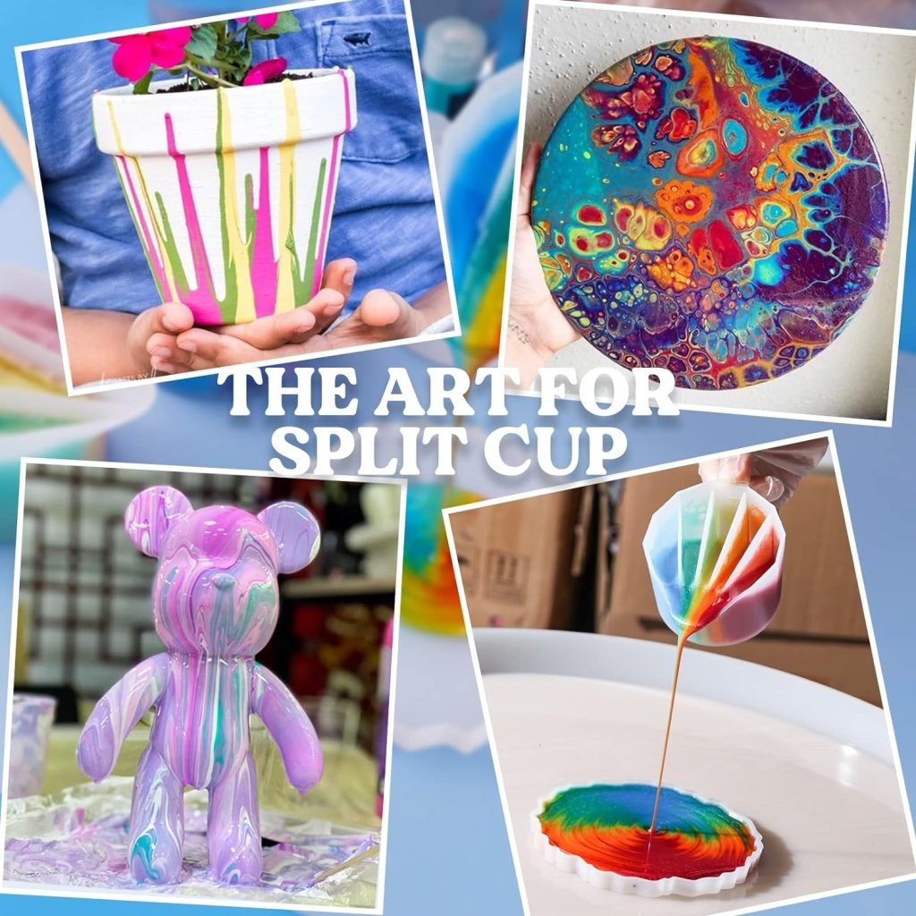 LETS RESIN Silicone Split Cups,4Pcs ThickenReusable Resin Mixing Cups with 2-5Channels,Dividers Paint Supplies,Fluid Art for Resin Crafts,Acrylic Paint Pouring,Drawing, White