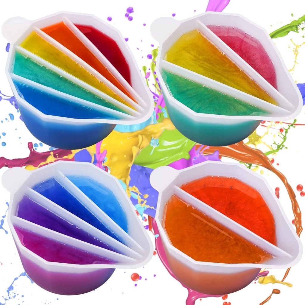 LETS RESIN Silicone Split Cups,4Pcs ThickenReusable Resin Mixing Cups with 2-5Channels,Dividers Paint Supplies,Fluid Art for Resin Crafts,Acrylic Paint Pouring,Drawing, White