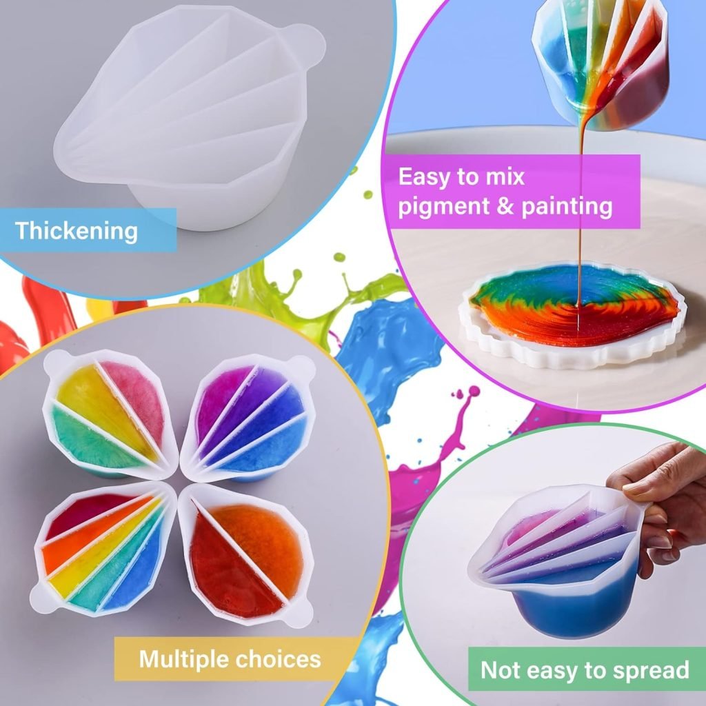 LETS RESIN Silicone Split Cups,4Pcs ThickenReusable Resin Mixing Cups with 2-5Channels,Dividers Paint Supplies,Fluid Art for Resin Crafts,Acrylic Paint Pouring,Drawing, White
