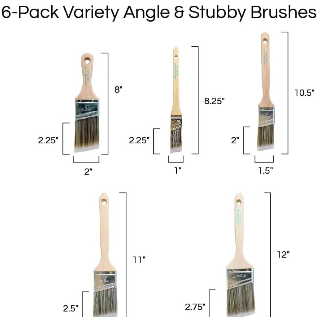 Paint Brushes 5-Pack Angle Brushes in Assorted Sizes for All Latex and Oil Paints Stains - Home Improvement - Interior Exterior Use
