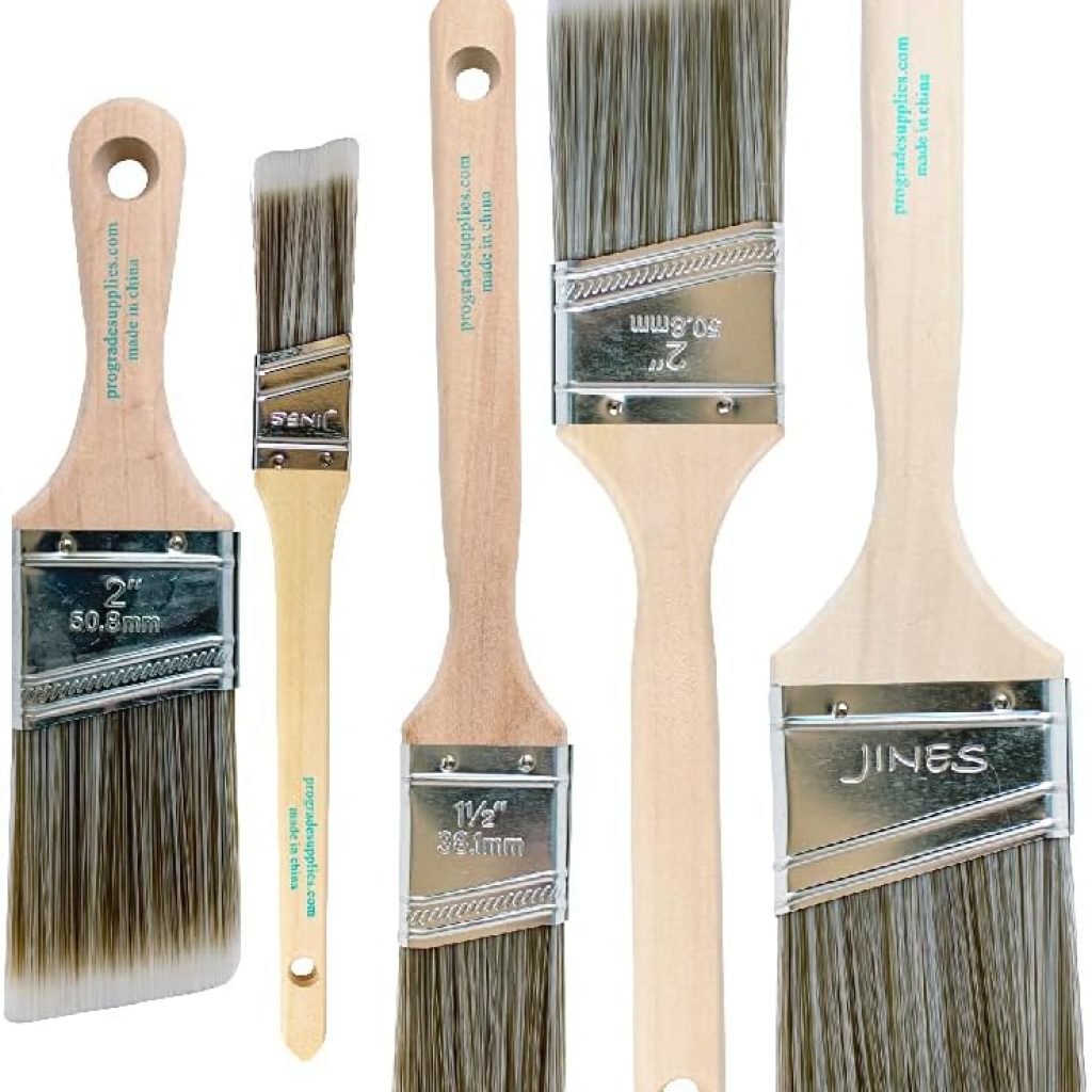 Paint Brushes 5-Pack Angle Brushes in Assorted Sizes for All Latex and Oil Paints Stains - Home Improvement - Interior Exterior Use