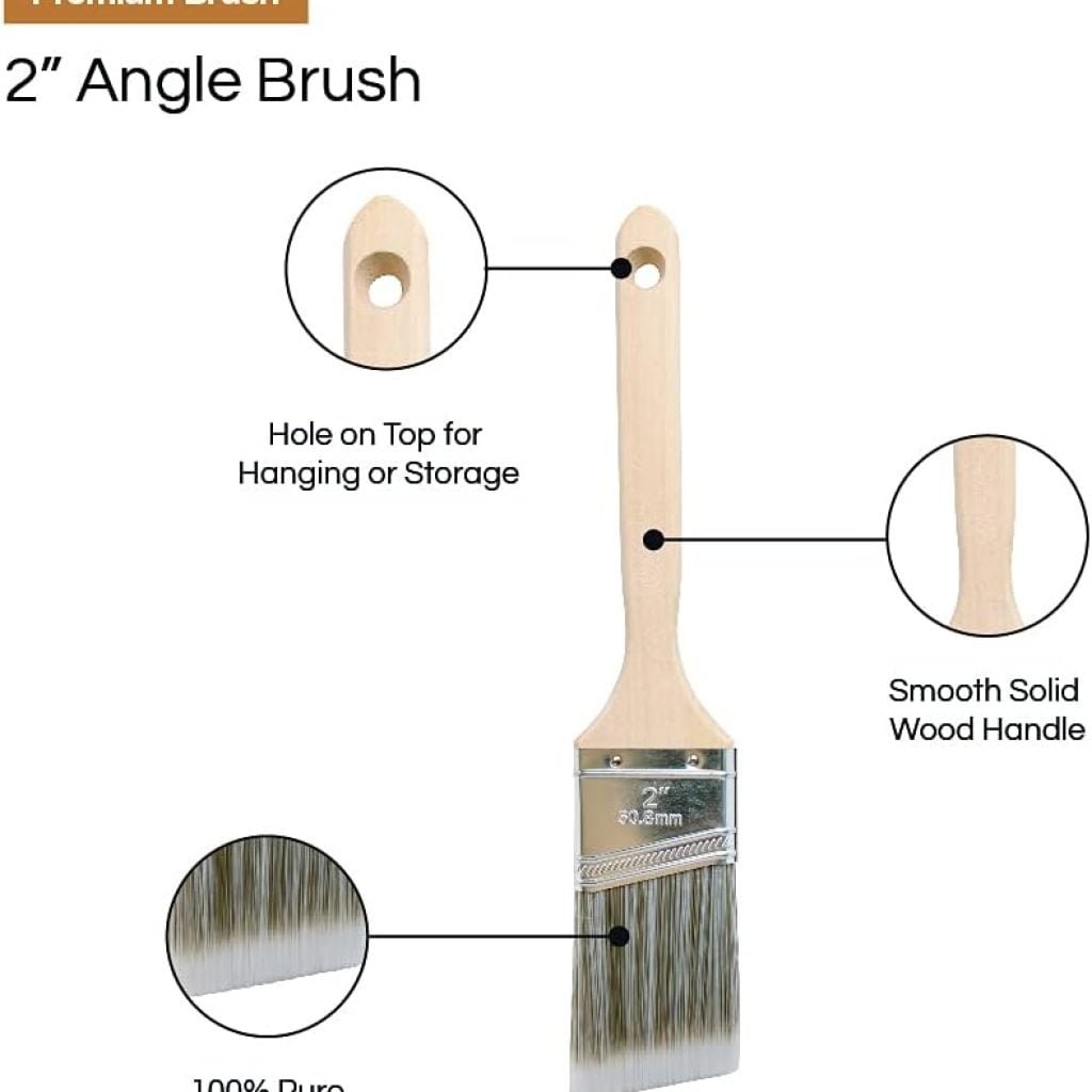 Paint Brushes 5-Pack Angle Brushes in Assorted Sizes for All Latex and Oil Paints Stains - Home Improvement - Interior Exterior Use