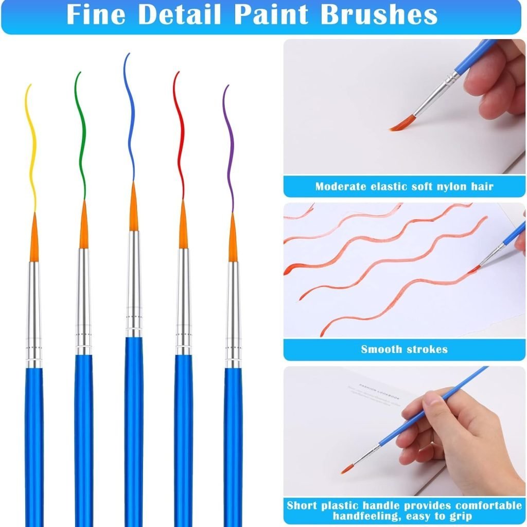 Small Paint Brushes Bulk, Anezus 50 Pcs Flat Tip Round Acrylic Paint Brushes for Kids Classroom Acrylic Watercolor Canvas Face Painting Touch Up