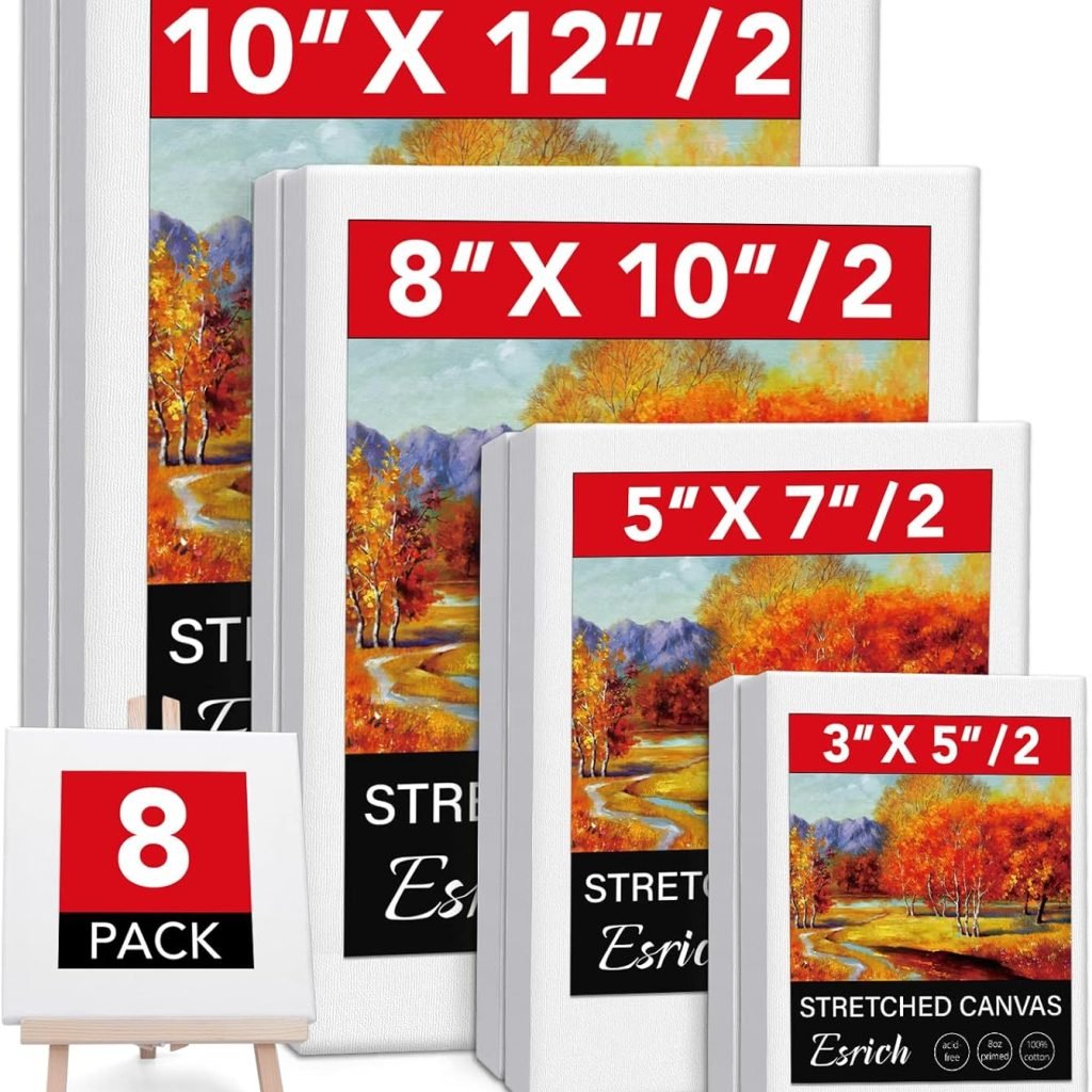 Stretched Canvases for Painting, 8PCS Multi Pack Canvas 3×5”, 5×7”, 8×10”, 10×12”(2 of Each), Acid-Free Wood Frame Blank Canvas, Art Canvas Pre Primed for Acrylic, Oil Painting, Tempera Paintings. Stretched Canvases for Painting, 8PCS Multi Pack Canvas 3×5”, 5×7”, 8×10”, 10×12”(2 of Each), Acid-Free Wood Frame Blank Canvas, Art Canvas Pre Primed for Acrylic, Oil Painting, Tempera Paintings.