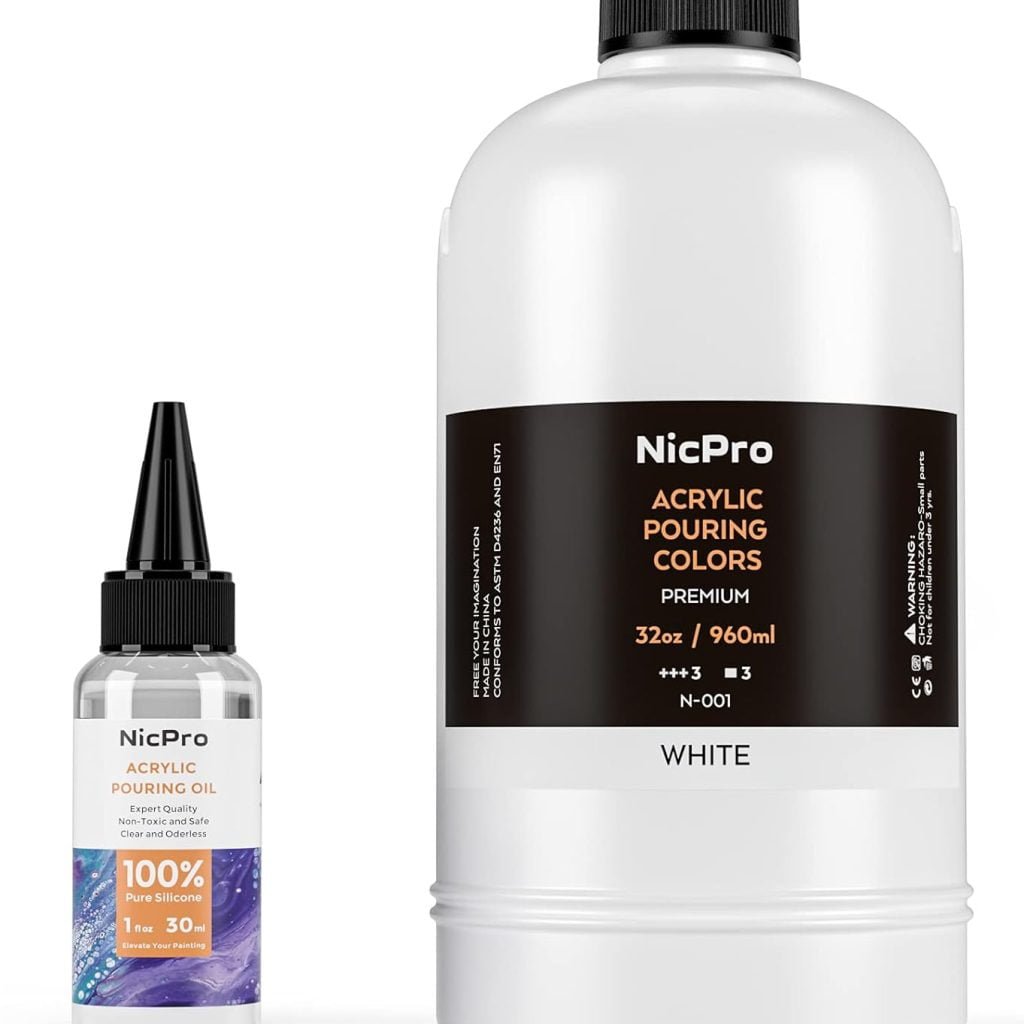 Titanium White Color Acrylic Pour Paint, 32 Ounce Pre-Mixed Pouring Paint Supplies with Silicone Pour Oil Gloves for Canvas, Rock, Wood Cell Creation Flow DIY Art Painting, Ready to Pour