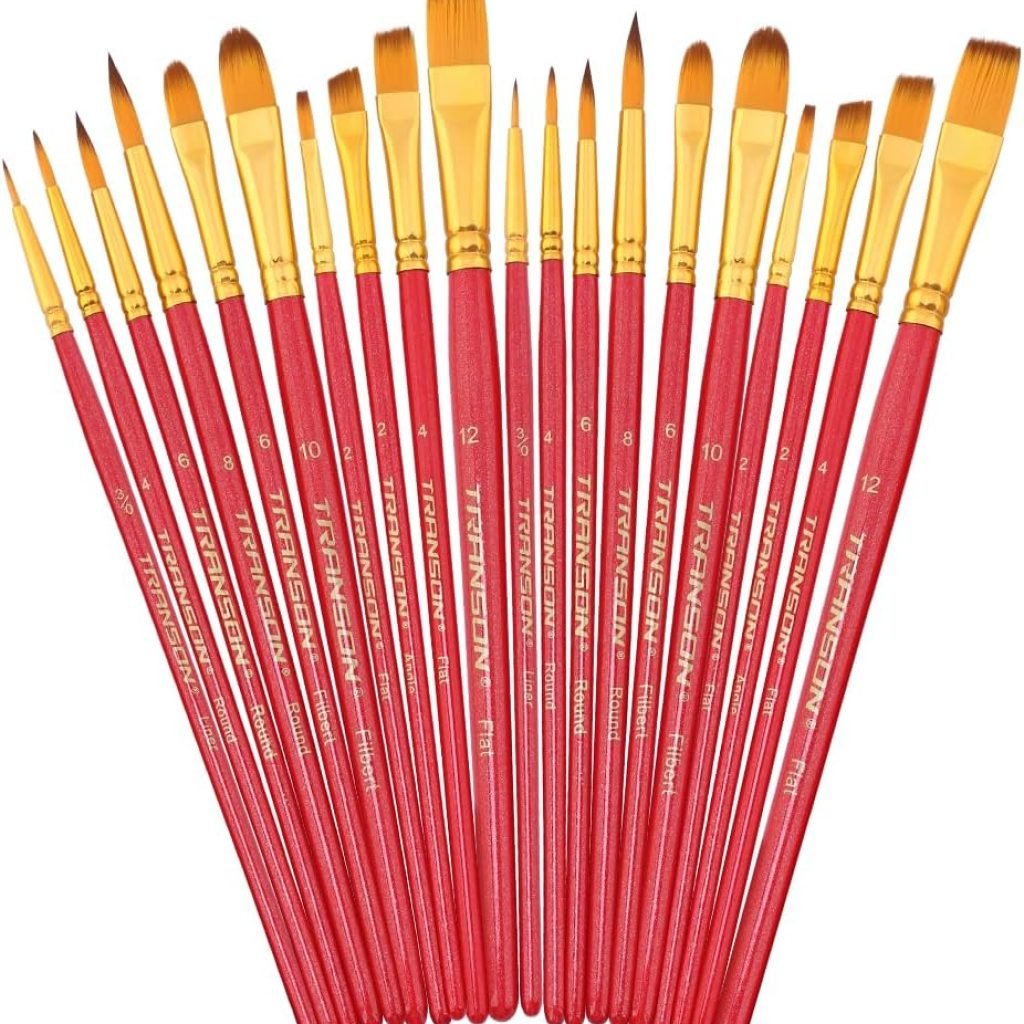 Transon 20pcs Art Painting Brush Set for Acrylic Watercolor Gouache Hobby Craft Face Painting