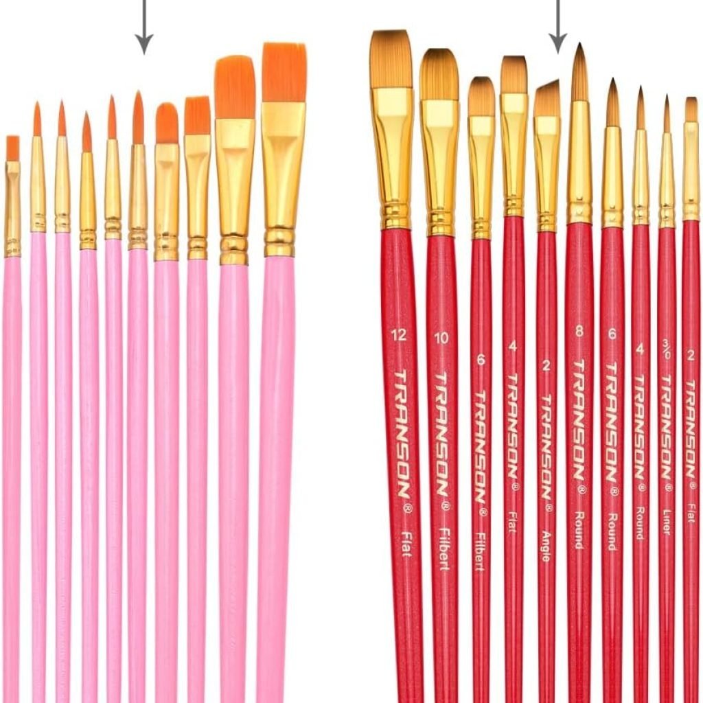 Transon 20pcs Art Painting Brush Set for Acrylic Watercolor Gouache Hobby Craft Face Painting