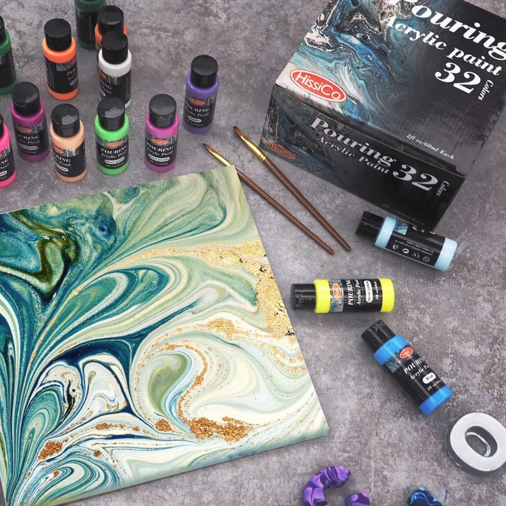 Acrylic Pouring Paint of 36 Bottles (2 oz/60ml),32 Assorted Colors Set to Pre-Mixed High Flow Acrylic Paint Pouring Supplies for Canvas Glass Paper Wood Tile and Stones, Complete Paint Pouring Kit