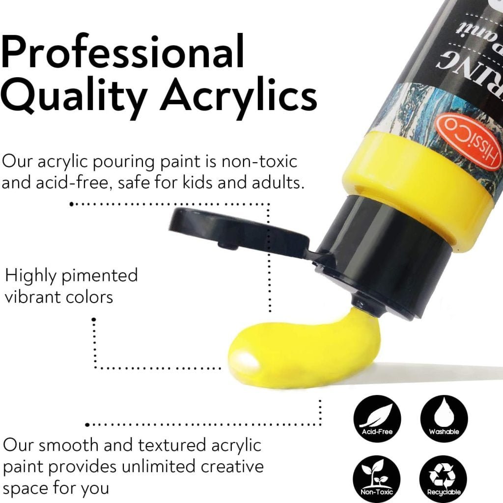 Acrylic Pouring Paint of 36 Bottles (2 oz/60ml),32 Assorted Colors Set to Pre-Mixed High Flow Acrylic Paint Pouring Supplies for Canvas Glass Paper Wood Tile and Stones, Complete Paint Pouring Kit
