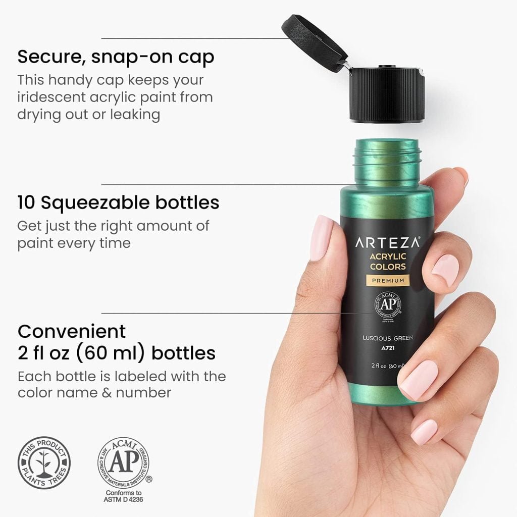 Arteza Iridescent Pouring Acrylic Paint, Set of 4, Mystic Tones, 4 fl oz Bottles, High-Flow Pouring Paint, Art Supplies for Canvas, Glass, Wood, Ceramics, Tile, and Stone