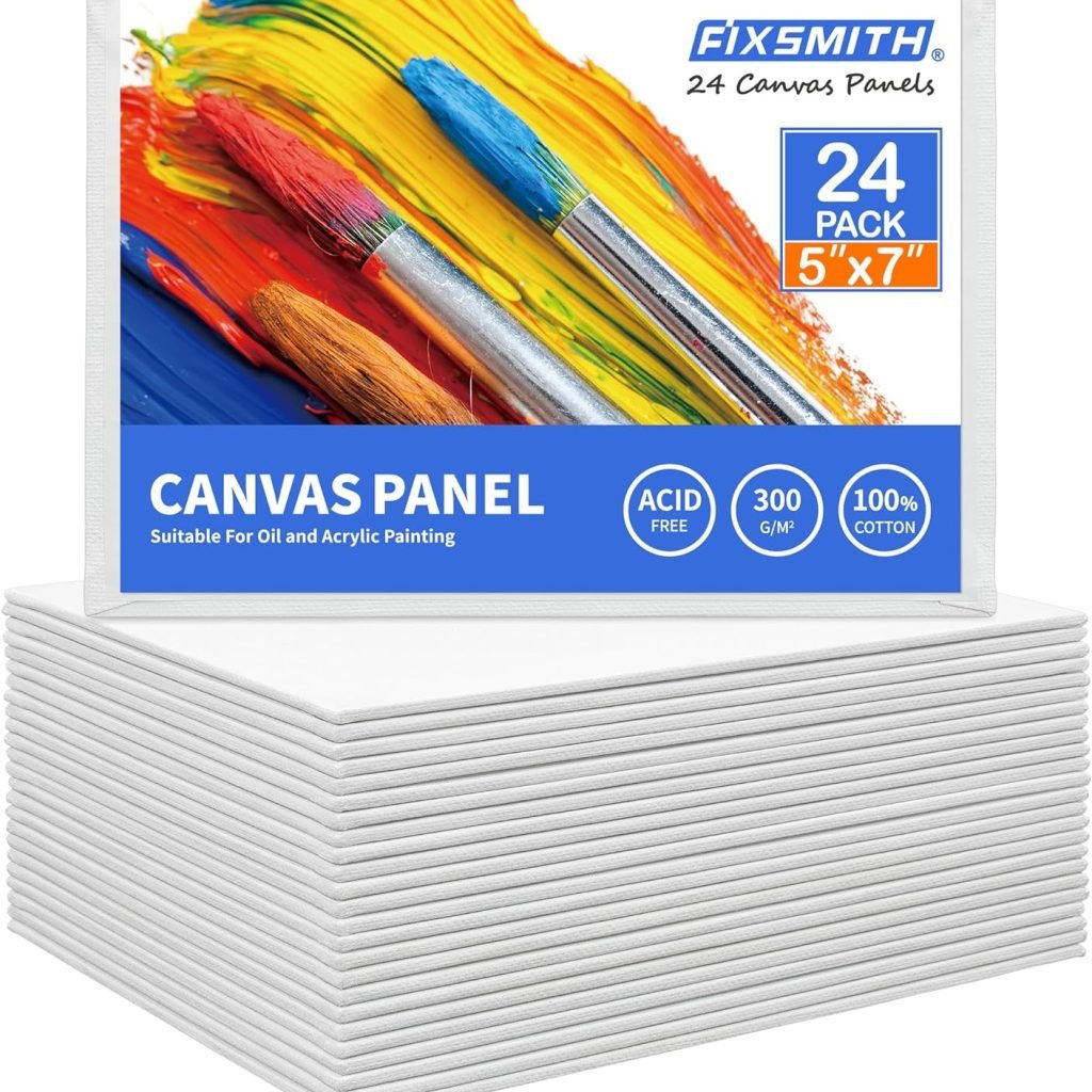 FIXSMITH Canvas Boards for Painting 5x7 Inch, Super Value 24 Pack Mini Canvases, White Blank Canvas Panels, 100% Cotton Primed, Painting Art Supplies