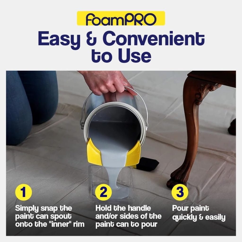 FoamPRO 61-5 Paint Can Spout, 5 Pack | One Size Fits All Pint, Quart Gallon Painting Cans | All In One Pouring Accessory, Paint Brush Holder Wiper | Paint Bucket Attachment With Yellow Mixing Tips