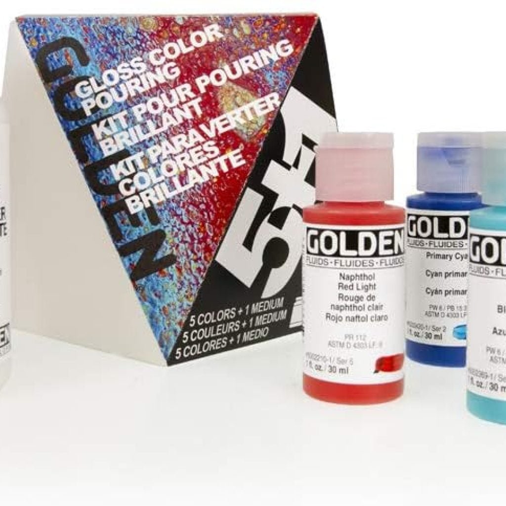 Golden Color Pouring Set, 5 Fluid Acrylic Colors and 1 Gloss Pouring Medium (972-0)