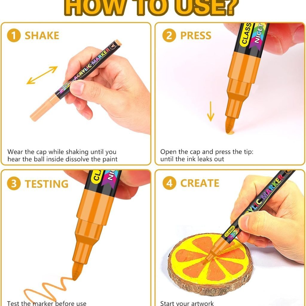 NICETY 72 Colors Acrylic Paint Pens Paint Markers, Extra Fine Tip Point Acrylic Paint Pens for Rock Painting, Canvas, Wood, Ceramic, Glass, Stone, Fabric, DIY Crafts Art Supplies