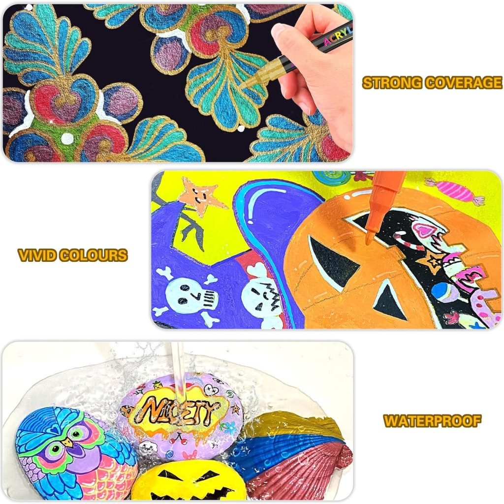 NICETY 72 Colors Acrylic Paint Pens Paint Markers, Extra Fine Tip Point Acrylic Paint Pens for Rock Painting, Canvas, Wood, Ceramic, Glass, Stone, Fabric, DIY Crafts Art Supplies