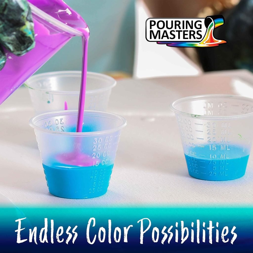 Pouring Masters 84-Color Ready to Pour Acrylic Pouring Paint Set with Silicone Oil Gloss Medium - Premium Pre-Mixed High Flow 2-Ounce Bottles - All Metallic and Solids Colors for Canvas, Wood