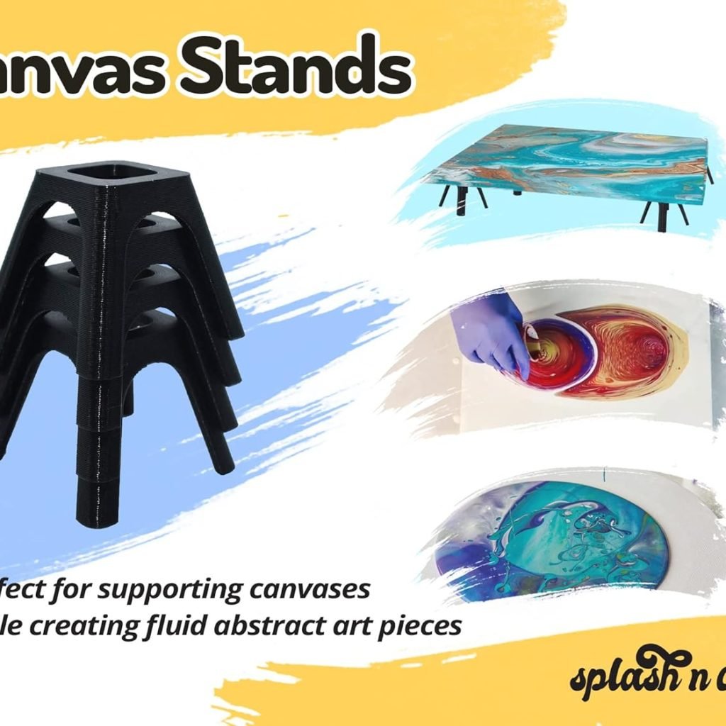 SplashNColor 4 Pack Canvas Stand - For Acrylic Pouring Masters Ready To Pour Acrylic Paint, Riser Up To Medium Canvas For Painting, Pour Painting Stand For Cups And Painting supplies (Black, 3 inches)