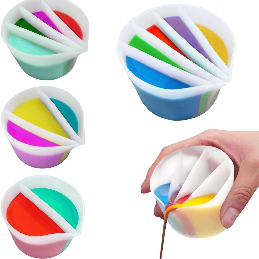 Split Cup for Paint Pouring Fluid Art Silicone Split Cup Resin Pouring Painting Tools DIY Making Drawing Accessories Reusable Split Cup with Dividers (5 Channels)