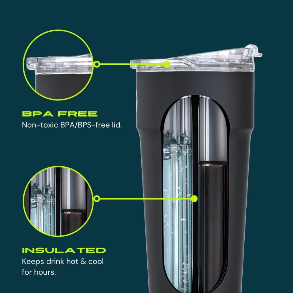 Splitflask 2-in-1 Hot Cold Vacuum Insulated Tumbler, 30oz Stainless Steel, Dual Chamber, Leak-Proof, BPA-Free, Cup Holder Friendly, Black, White, Green, Pink. (Harper White)
