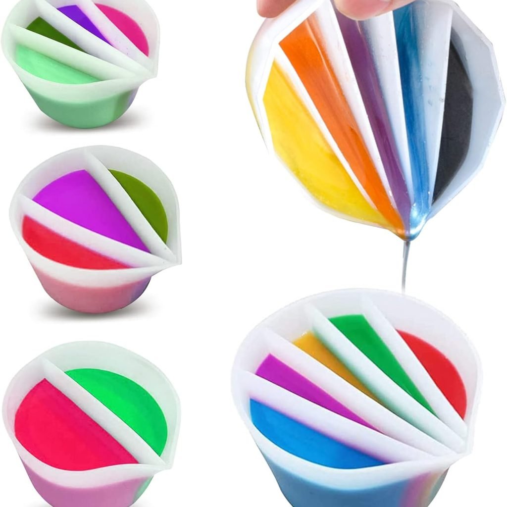 Sxlaonanhai 4 Pcs Split Cups for Paint Pouring with 2-5 Channels Resin molds Silicone Resin Mixing Cups Pour Painting Supplies Acrylic Paint Pouring DIY Making Drawing Accessories