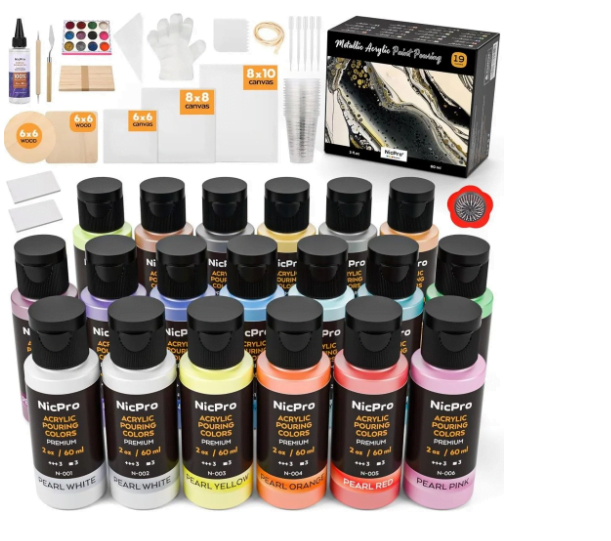 Nicpro 123 Pack Metallic Acrylic Pouring Paint Set Review