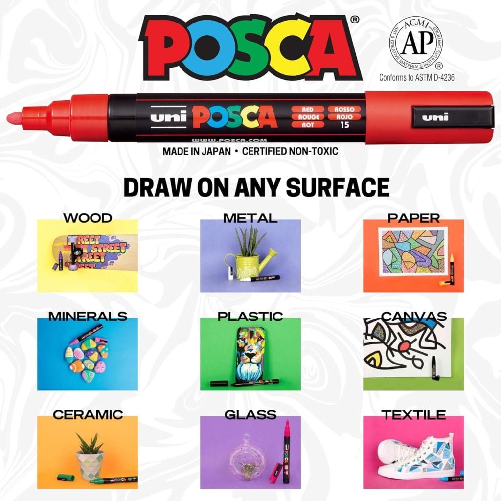 8 Posca Paint Markers, 5M Medium Markers with Reversible Tips, Marker Set of Acrylic Paint Pens | Posca Pens for Art Supplies, Fabric Paint, Fabric Markers, Paint Pen, Art Markers, PC5M8C
